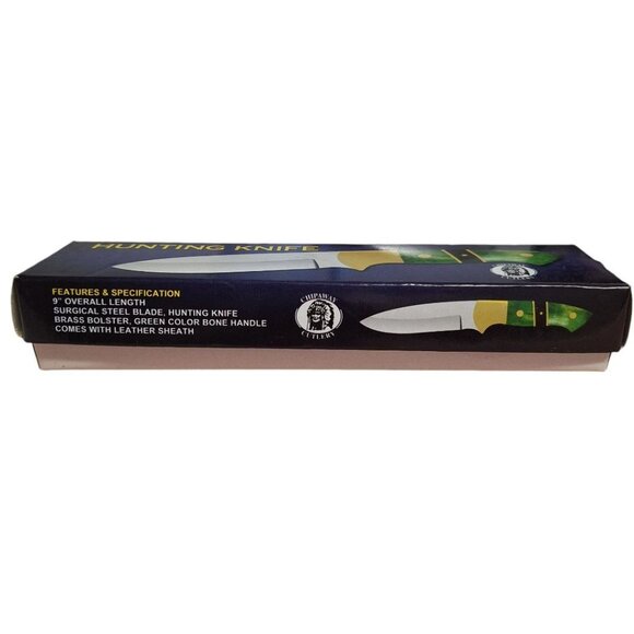 Chipaway Cutlery Hunting Knife Green Handle Leather Sheath 9 Inch‎ Length Steel - Picture 8 of 9